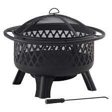 Hampton Bay Piedmont 30 In Steel Fire Pit In Black With Poker Ofw992ra The Home Depot Steel Fire Pit Outdoor Fire Pit Wood Burning Fire Pit