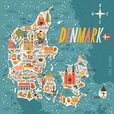 Map of denmark, showing major cities, roads, and ferry routes. Denmark Map Denmark Map Denmark Travel Illustrated Map