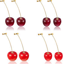 A cherry is the fruit of many plants of the genus prunus, and is a fleshy drupe (stone fruit). Amazon Com 4 Pairs Cherry Earrings Cherry Sweet Earrings 3d Cherry Dangle Earrings With 10 Pieces Ear Lines For Women And Girls Jewelry