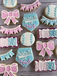 Baseballs Or Bows Gender Reveal Royal Icing Decorated Sugar Cookies Mc Cookies Gender Reveal Cookies Bow Gender Reveal Baby Gender Reveal Party