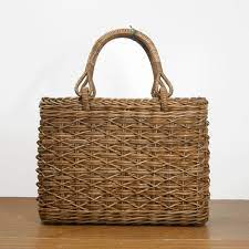 一点物 あけび かごバッグ 掛け編み 小サイズ 四角底 薄型 ブラウンポッケ あけび かご かご かごバッグ