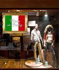 Shop Window With Tricolor Picture And Made In Italy Writing Italy Window Stickers Italian Flag