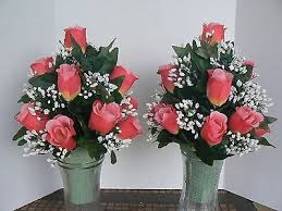 Cemetery Vase Memorial Flowers Pink Matching Set Church Flower Arrangements Funeral Flower Arrangements Silk Flower Arrangements