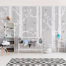 Carta Da Parati Betulle Con Farfalle E Uccellini In Grigio Kinderzimmer Tapete Babyzimmer Farben Haus Deko