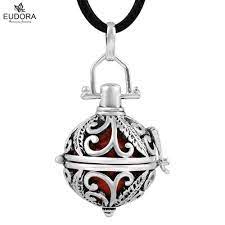 Angel Caller Locket Cage Pendant Necklace Chime Ball Harmony Bola Wholesale Floating Charm Llamadores De Ange Ball Pendant Silver Feather Cage Pendant Necklace