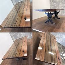 Reclaimed Narooma Bridge Timber Dining Table With Industrial Base Glass Top Dining Table Timber Dining Table Table