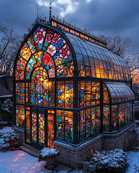 Which of these Stained glass greenhouses is your favorite? 🌿 “Step into a  world where nature paints its own masterpiece - where floral stained glass  greenhouses blend artistry with the tranquility of