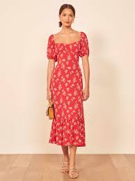 Hannah Dress By Reformation Red Floral Midi Dress Floral Dress Casual Fashion Rust Dress