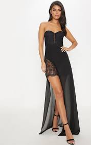 Black Chiffon Lace Thigh Split Maxi Dress Split Maxi Dress Dresses Chiffon Lace