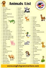 A large list of common animals from a to z. 50 Animals Name Detailed Animals Names List English Grammar Here