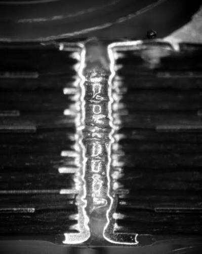Cross-section micrograph of a plated through-hole