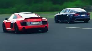 It's a much lighter car than either the rs7 or the tesla and it shows. Audi Rs7 Vs Audi R8 V10 Plus Race Rennen Acceleration V8 Sound V10 Sound Youtube