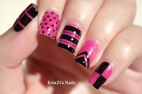 pink and black mix n match purple nails nails geometric nail