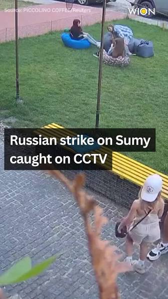 CCTV captures woman shielding child during Russian strikes in Ukraine's  Sumy. Video also showed customers sitting in a coffee shop and running away  after the explosion., #russia #ukraine #strikes ...
