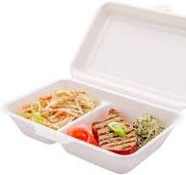 Restaurantware Bagasse Take Out Container Bagasse To Go Box Clamshell -  Durable All Natural Premium Disposable Material - 2 Compartments - 34 oz -  13" ...