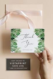 Cora Tropical Thank You Card Template Palm Leaf Thank You Etsy Thank You Card Template Card Template Wedding Thank You