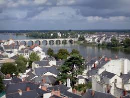 Saumur View Of The Roofs Of The Houses Of The City The Loire River The Bridge The Offard Island And The Trees Along Loire Valley France Loire River Saumur
