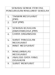 Smk putrajaya presint 16(1), presint 16, 62150 putrajayasenarai semak fail profil muridtingkatan 1 tahun 2021nama murid Senarai Semak Item Fail Pengurusan Maklu