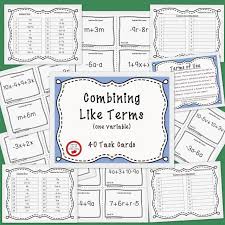 Free Download 40 Task Cards For Combining Like Terms One Variable This Product Is Printer Friendly No Cl Combining Like Terms Like Terms Math Expressions