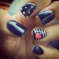 Black And White Striped Toe Nails Navy Blue White Stripes With A Cute Pink Heart Nail Design Sassy Nails Cute Pink Nails Striped Nails