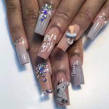 Queenofnails On Instagram I Love Doing Baby Shower Nails Whipped These Up For The Bae Rayso Baby Shower Nails Baby Nails Baby Boy Nails