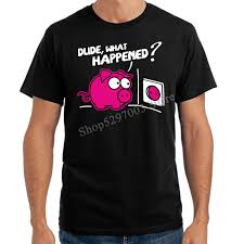 All the pigs are crazy over a new horror movie about a giant hog that paddles around in the surf biting swimmers. Dude What Happened Pig Socket Comic Sayings Gift Funny Fun T Shirt Unisex Men Women Tee Shirt T Shirts Aliexpress