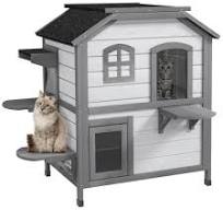PawHut Maison pour Chats avec Toit en Asphalte, Niche pour Chats  d'extérieur avec escaliers, Villa pour Chats à 2 étages, imperméable,  Jardin, Bois de ...