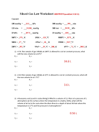 Aug 31, 2016 · ideal gas law _____ given the units of p = n = v = t = then r = 1. Mixed Gas Law Worksheet Answer Pressure Scuba Diving