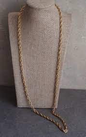 Twisted Rope Chain Necklace Gold Tone Textured Links 34 Inch Vintage Chain Necklace Gold Necklace Chain