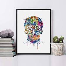 Skull wall art picture frame. Amazon Com Skull Art Print Watercolor Wall Art Wall Hanging For Kids Wall Decor Flower Sugar Skull Decor Painting Art Paper Painting Decor 8x10 Inch No Frame Handmade