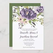 Violet Purple And Green Watercolor Floral Wedding Invitation Zazzle Com Peony Wedding Invitations Watercolor Floral Wedding Invitations Floral Wedding Invitations