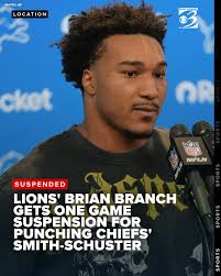 Detroit Lions safety Brian Branch was suspended for one game without pay by  the NFL