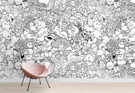 Bedroom Black And White Wall Mural Kids Room Doodles Wallpaper Nursery Wall Murals Black White Wallpaper Modern Home Decor Wallpaper Coloring Wallpaper No Lazy Wallpapers Nursery Wall Murals Black And White Wallpaper Kids Room Wallpaper