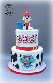 Paw Patrol Birthday Cake Marshal Figurine Black White And Red Paw Patrol Birthday Cake Paw Patrol Cake Red Birthday Cakes