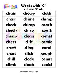 Descriptive words list of adjectives word reference. Free Printable 5 Letter Words With C Worksheet 05 For Kids