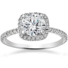 The cushion cut resembles a pillow and has an antique feel and a distinctive, romantic appearance. 2 Carat Cushion Halo Diamond Engagement Ring 14k White Gold