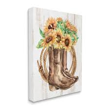 Southern Sunflower Bouquet Boots Botanical & Floral Graphic Art Gallery  Wrapped Canvas Print Wall Art Wall