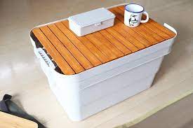 mujikko rie 整理収納コンサルタント on instagram 無印良品 の 頑丈収納ボックス 大サイズ 定番のテーブル化しました セリアのすのこを使う2枚板バージョンです フラットにするために 角材と すのこを分解した残りの棒をくっ付けて高さを出してます