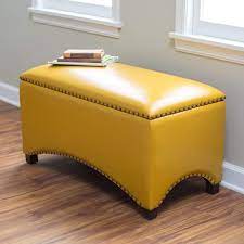 Brighten a neglected corner or ordinary furniture arrangement with one or more of these vibrant, upholstered seats. Yellow Premium Bonded Leather Storage Bench Ottoman Coffee Table Nailhead Accents Contemporary Home Furnishings Buy Online In Dominica At Dominica Desertcart Com Productid 185831470