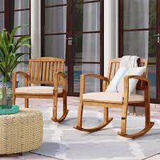 Outdoor Rocking Chair Set Of 2 Patio Porch Pool All Weather Solid Wood W Cushion 6091203251935 Ebay Teak Rocking Chair Wooden Rocking Chairs Rocking Chair Set