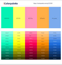 The blue, orange and pink color scheme palette has 6 colors which are egyptian blue (#0d36aa), sapphire (#075ac2), university of tennessee orange (#f17b0d), spanish orange (#dd5700), mexican pink (#d00086) and frostbite (#d836a5). Bright Turquoise Laser Lemon Carnation Pink Yellow Orange Jordy Blue Color Scheme Icolorpalette