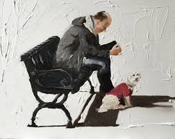 Man With Dog Painting Man Dog Art Dog Man Print Man On Bench With Dog Art Print From Original Painting By J Coates Dog Paintings Dog Print Art Dog Art