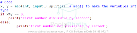 Jul 26, 2021 · python check if the string is integer using isdigit function we can use the isdigit () function to check if the string is an integer or not in python. 4 Write A Python Program That Accepts Two Integers From The User And Prints A Message Saying If First Number Is Divisible By Second Number Or If It Is Not Pooja