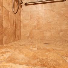 Accessible Shower With No Curb Gentle Slope Next We Move To The Roll In Shower Made Of Tile And A Sea Accessible Shower Accessible Bathroom Walk In Shower