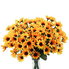 Buy artbloom 6 bundles outdoor artificial daisies fake flowers uv resistant shrubs, faux plastic greenery for indoor outside hanging plants garden porch window box wedding farmhouse decor (orange red): Uieke 6 Bundles Sunflowers Artificial Flowers Daisy Mums Fake Flowers Outdoor Uv Resistant No Fade Fall Flowers 24 Stems Greenery Shrubs Indoor Outside Home Wedding Office Diy Garden Decor Yellow Silk Flower Arrangements