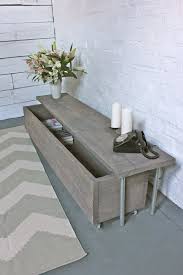 Reclaimed Grey Washed Scaffolding Board Long Low Bench With Wheel Out Drawer Unit Below Its Salvaged Vintage Industrial Design Wo Decor Home Diy Diy Furniture