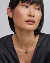 Elisa Gold Pendant Necklace in Black Opaque Glass