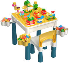 These kids activity table sets are lightweight and easy to carry, yet durable enough to handle the rough and tumble of everyday play. Amazon Com Kids 5 In 1 Multi Activity Table Set Building Block Table With Storage Play Table Includes 1 Chair And 130 Pieces Compatible Large Bricks Building Blocks For Ages 3 And Up