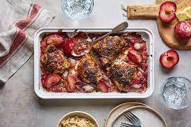 Sheet Pan Sumac Spiced Chicken With Plums Olive Mango