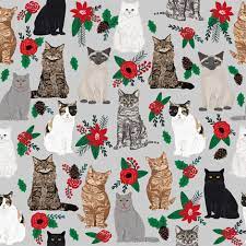 Colorful Fabrics Digitally Printed By Spoonflower Christmas Cat Fabric Pet Friendly Xmas Holiday Cat Fabric Print Cat Fabric Christmas Cats Cat Holidays